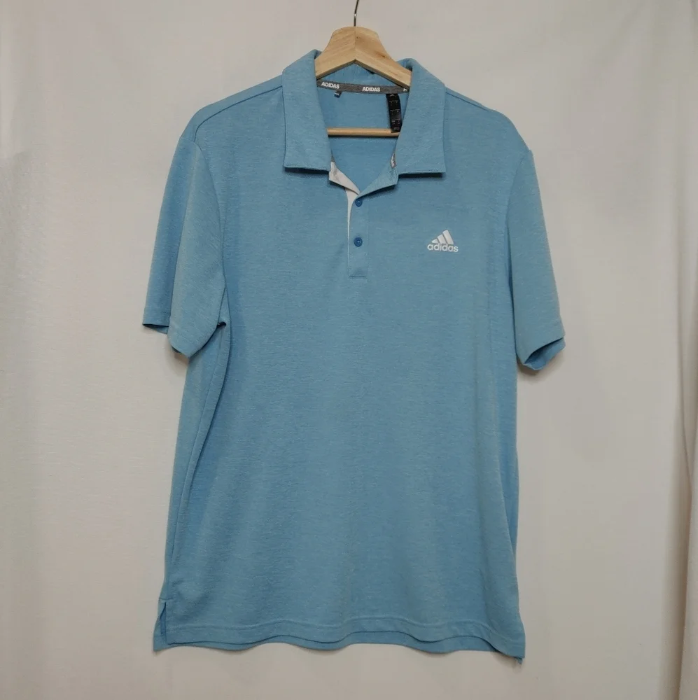Adidas ADVANTAGE NOVELTY HEATHERED‎ POLO SHIRT GP4211 Light Blue Large L UV50+